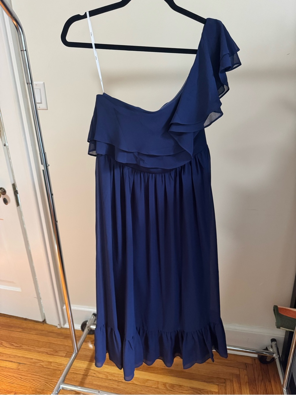Lulu's Navy One-Shoulder Ruffled Midi Dress - Picture 2 of 5